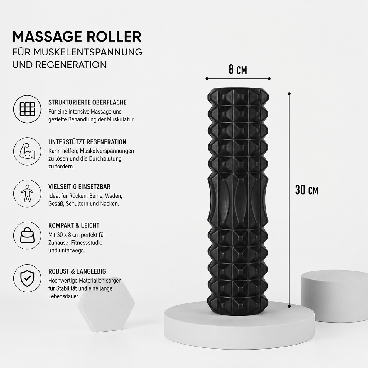 ASCEND 21 DEEPROLL™ Pro Faszienrolle 30 x 8 cm – Triggerpunkt Massage Roller für Muskelregeneration, Faszientraining und Tiefengewebe-Massage – Für Rücken, Beine, Waden, Schultern und Nacken