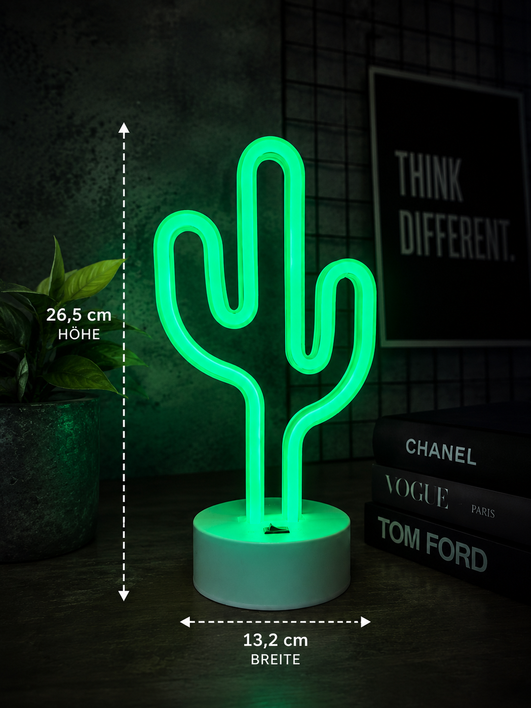 ASCEND 21 Neon Cactus Glow LED Deko-Lampe Grün | Moderne Kaktus Leuchte für Wohnzimmer, Schlafzimmer & Home Office | Stilvolle Tischdekoration | Ambientelicht für moderne Wohnräume