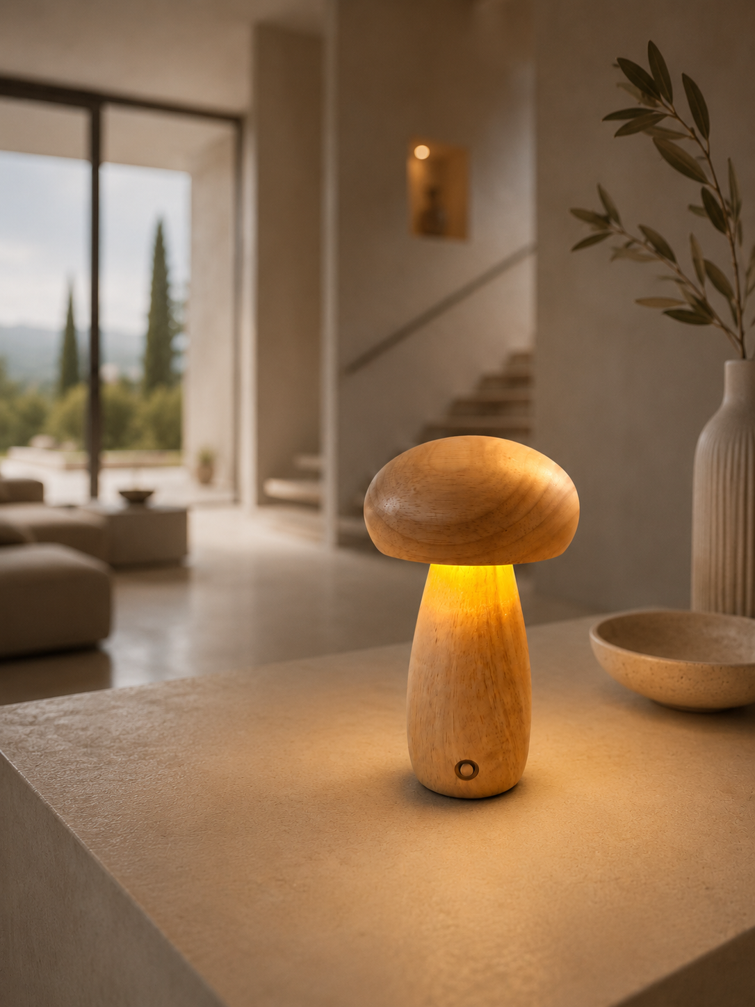 ASCEND 21 Mini Pilzlampe Natural Light – LED Tischlampe in Holzoptik, dimmbar mit 3 Lichtfarben, Retro Pilzlampe als Nachttischlampe, Nachtlicht & Wohnzimmer Deko