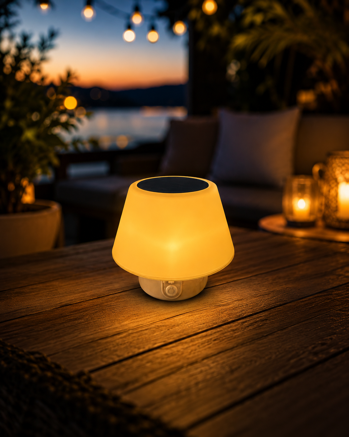Solara Mini LED Solar-Tischlampe Weiß – Farbwechsel, USB-C-Kabel inklusive, Moderne Outdoor- & Indoor-Leuchte für Balkon, Terrasse, Garten und Schlafzimmer