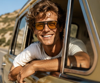 ASCEND 21 Gelbe Deko Sonnenbrille – Vintage Style Brille mit gelben Gläsern – Retro Fashion Sonnenbrille für Festival, Auto, Outfit & Streetwear