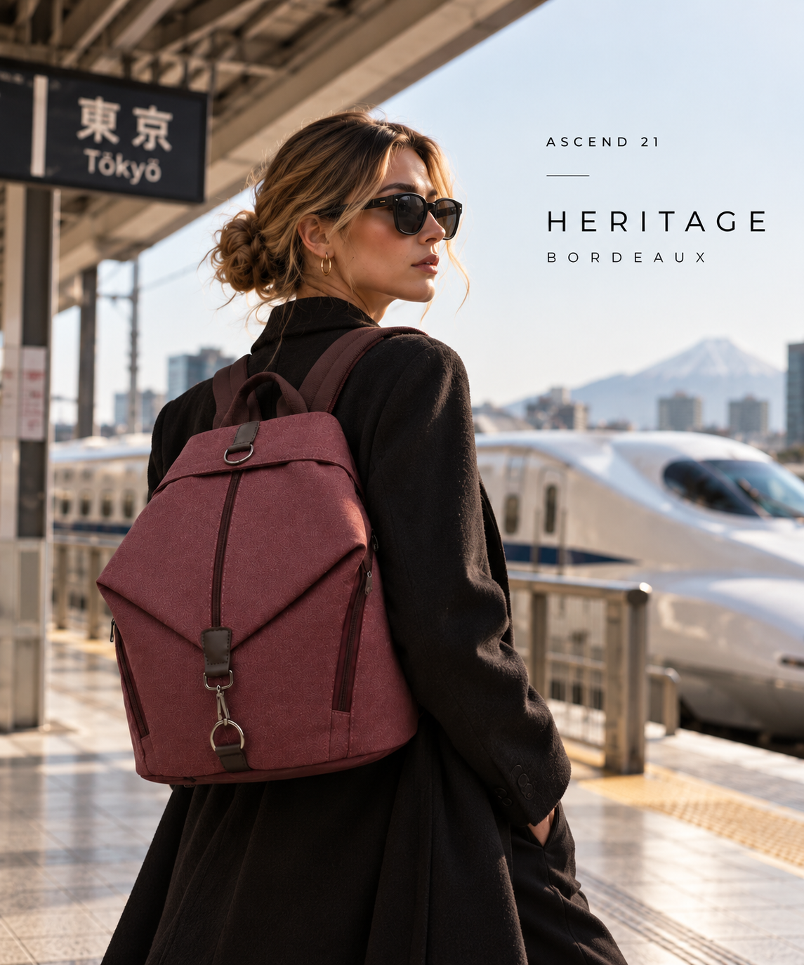ASCEND 21 Heritage Bordeaux – Vintage Rucksack Damen & Herren – Moderner Canvas Rucksack mit Reißverschluss – Eleganter City Rucksack für Alltag, Uni, Freizeit & Reisen – 38 x 31 x 16 cm