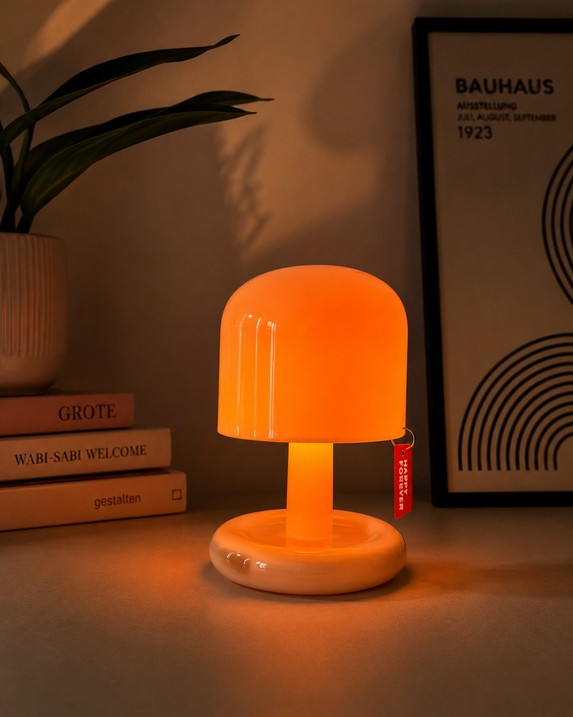 ASCEND 21 Happy Glow Mini LED Tischlampe Orange – Moderne Retro Pilzlampe für Schlafzimmer, Wohnzimmer & Fensterbank – Cozy Mood Light im Design Look