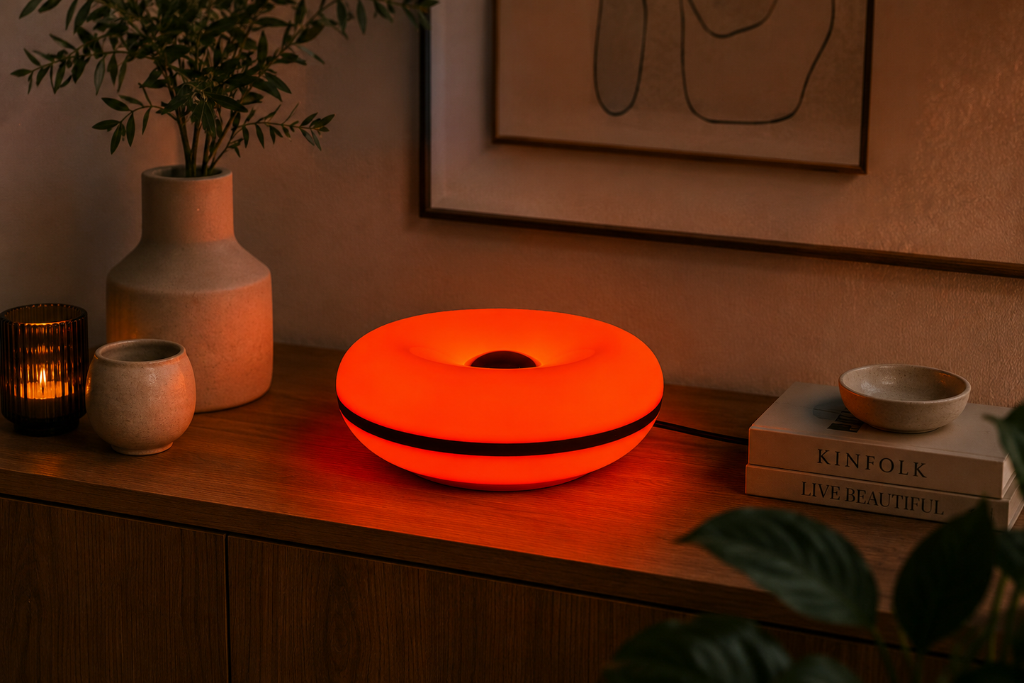 Orbit Glow Ember Design-Lampe Orange mit Touch-Steuerung & Kabel – Moderne LED Tischlampe für Wohnzimmer, Schlafzimmer & Ambientebeleuchtung – Dekolampe mit warmem Licht