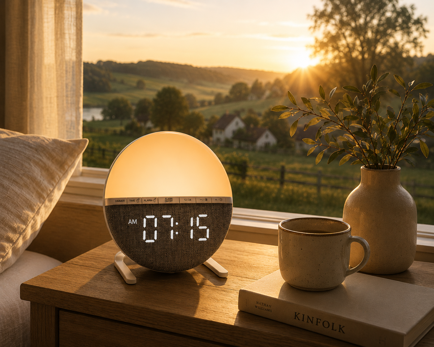 ASCEND 21 AURORA CLOCK™ Lichtwecker mit Digitaluhr – Dimmbare Nachttischlampe mit Weckfunktion & Ambientelicht – Moderne Schlafzimmerlampe im Sunrise Design