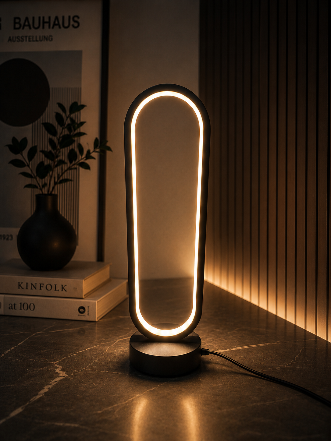 ASCEND 21 NeoLight LED Designlampe Schwarz – Futuristische Tischlampe mit modernem Ambientelicht – Minimalistische Design Leuchte für Wohnzimmer, Schlafzimmer & Homeoffice