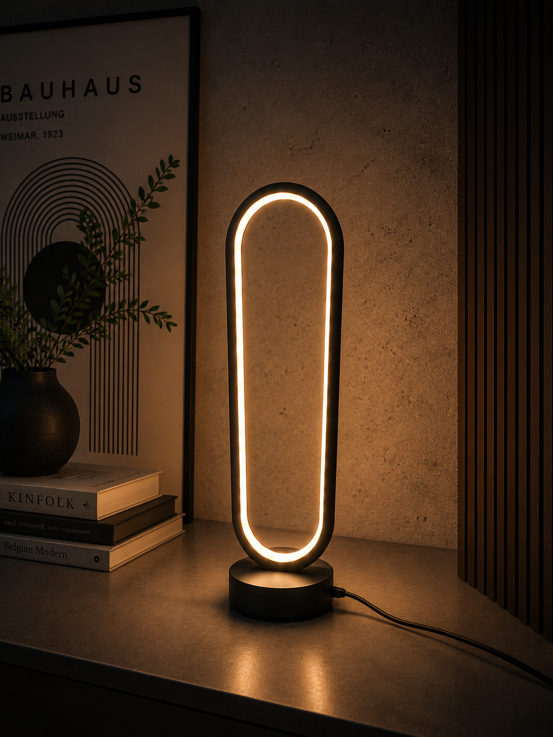 ASCEND 21 NeoLight LED Designlampe Schwarz – Futuristische Tischlampe mit modernem Ambientelicht – Minimalistische Design Leuchte für Wohnzimmer, Schlafzimmer & Homeoffice