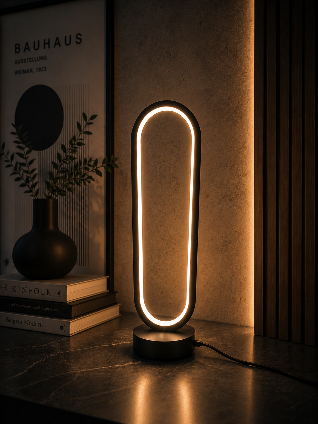 ASCEND 21 NeoLight LED Designlampe Schwarz – Futuristische Tischlampe mit modernem Ambientelicht – Minimalistische Design Leuchte für Wohnzimmer, Schlafzimmer & Homeoffice