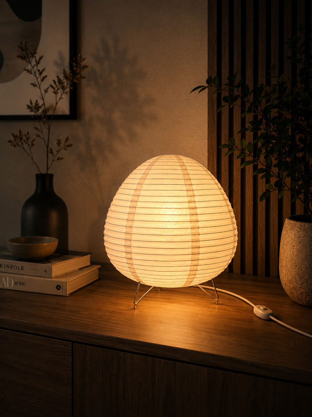 ASCEND 21 Hikari Glow Designlampe – Japandi Tischlampe im japanischen Stil – Minimalistische Papierlampe mit warmem Ambientelicht für Wohnzimmer, Schlafzimmer & Homeoffice