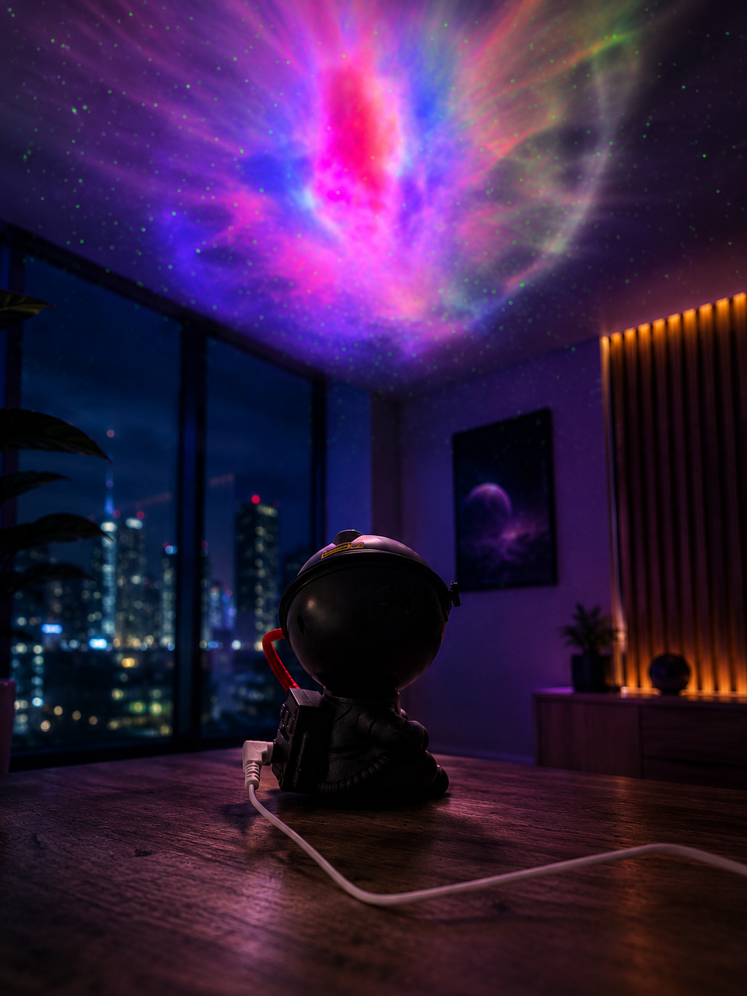 ASCEND 21 Cosmo Guard Galaxy Projektor – Futuristische Astronauten Designlampe mit Sternenhimmel-Effekt – Atmosphärisches Nachtlicht & Stimmungslicht für Schlafzimmer, Gaming Zimmer & Wohnzimmer