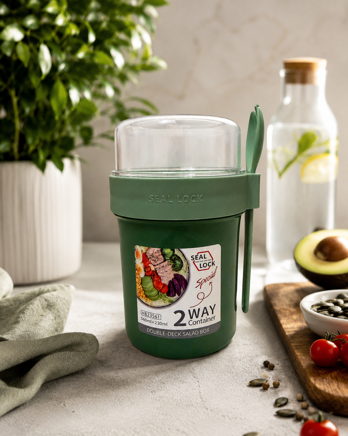 FreshLock Duo Bowl Lunchbox mit 2 Fächern – Auslaufsichere Salatbox mit Besteck, Meal-Prep Box für Büro, Schule & unterwegs, Lunch Bowl mit Drehverschluss und getrennten Ebenen