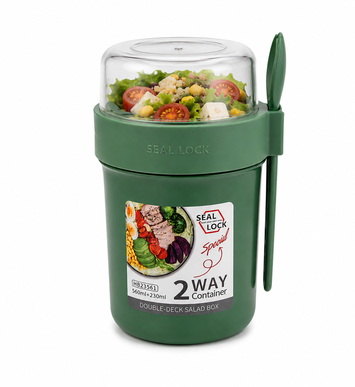 FreshLock Duo Bowl Lunchbox mit 2 Fächern – Auslaufsichere Salatbox mit Besteck, Meal-Prep Box für Büro, Schule & unterwegs, Lunch Bowl mit Drehverschluss und getrennten Ebenen