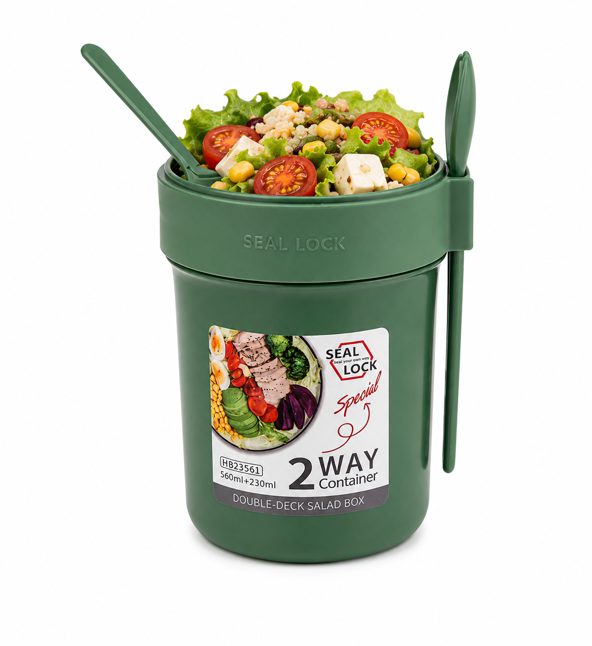 FreshLock Duo Bowl Lunchbox mit 2 Fächern – Auslaufsichere Salatbox mit Besteck, Meal-Prep Box für Büro, Schule & unterwegs, Lunch Bowl mit Drehverschluss und getrennten Ebenen