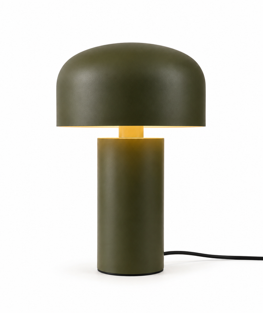 ASCEND 21 Moss Glow LED Tischlampe – Retro Designlampe in Olivgrün mit Metallschirm, modernes Ambientelicht für Wohnzimmer, Schlafzimmer, Nachttisch, Büro & Home Office