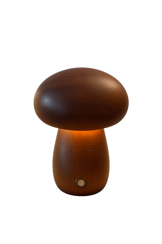ASCEND 21 Mini Pilzlampe Amber Wood – Tischlampe im Holzdesign, warmes Licht, Retro Pilzlampe, Nachtlicht, Wohnzimmer Deko, Schlafzimmer Lampe
