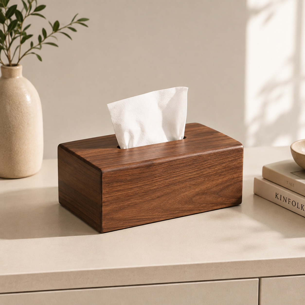 ASCEND 21 Nordic Timber Kosmetiktuchbox in Holzoptik – Moderne Taschentuchbox rechteckig – Tissue Box & Tücherbox für Wohnzimmer, Schlafzimmer, Badezimmer & Büro – Braun