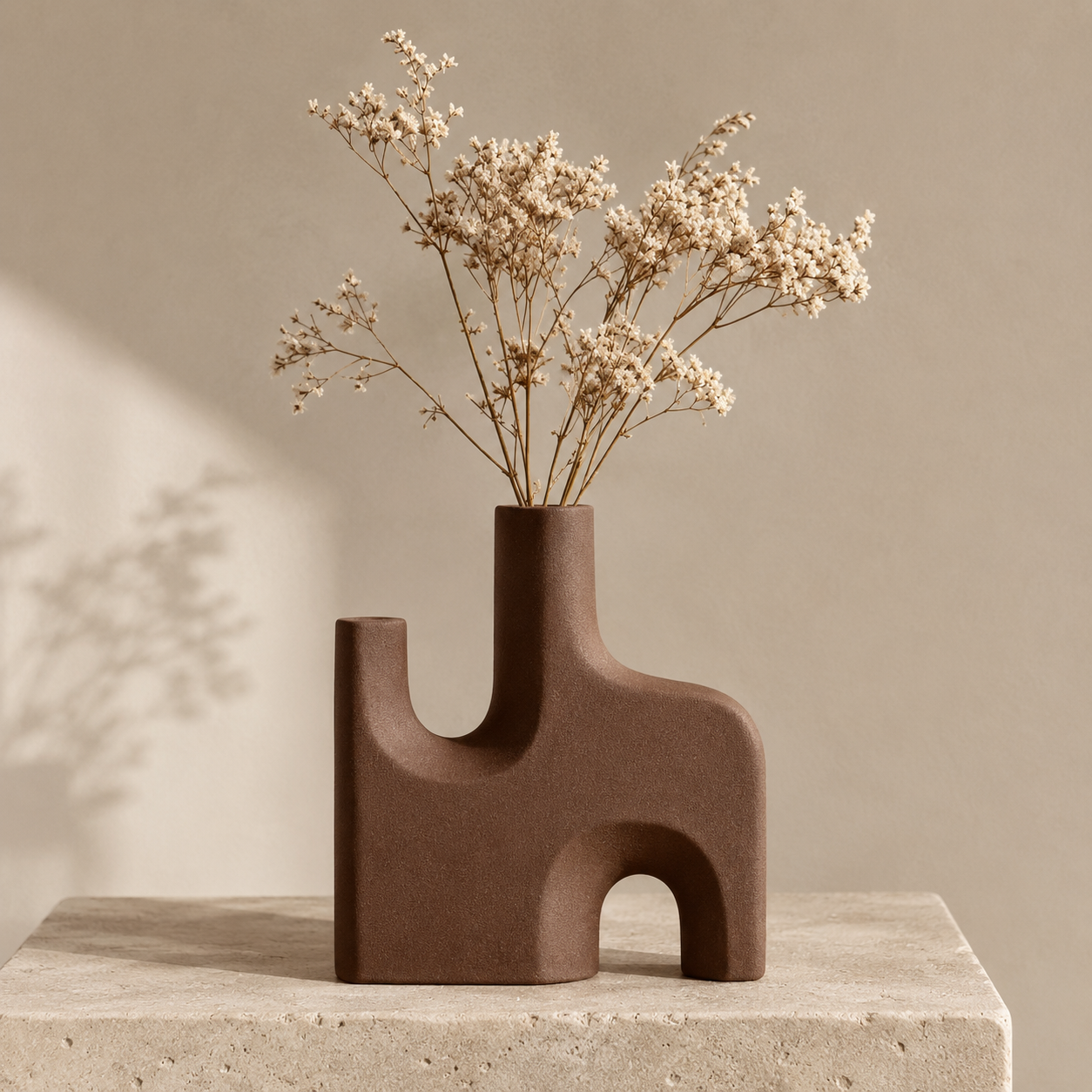 ASCEND 21 Nordic Arch Design Vase Braun – Moderne skulpturale Deko Vase für Trockenblumen – Minimalistische Blumenvase für Wohnzimmer, Sideboard, Regal & Esstisch