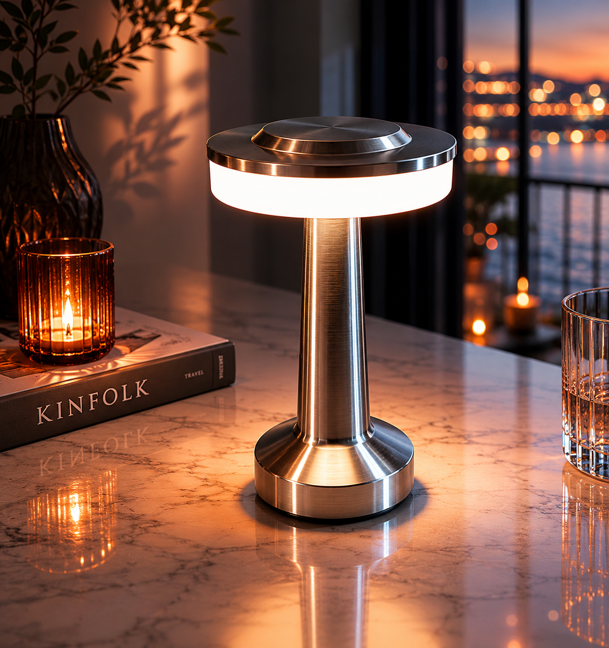 ASCEND 21 Galactic Glow LED Tischlampe Silber – Futuristische Designlampe mit Ambientelicht – Dimmbare Tischleuchte mit Farbmodi für Schlafzimmer, Wohnzimmer & modernes Interior