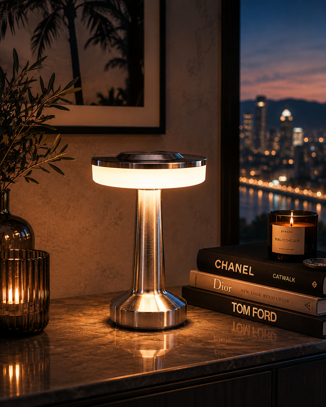 ASCEND 21 Galactic Glow LED Tischlampe Silber – Futuristische Designlampe mit Ambientelicht – Dimmbare Tischleuchte mit Farbmodi für Schlafzimmer, Wohnzimmer & modernes Interior