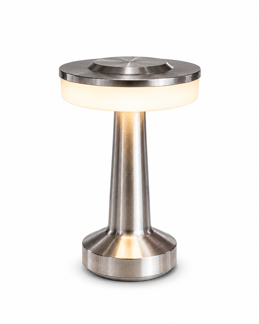 ASCEND 21 Galactic Glow LED Tischlampe Silber – Futuristische Designlampe mit Ambientelicht – Dimmbare Tischleuchte mit Farbmodi für Schlafzimmer, Wohnzimmer & modernes Interior