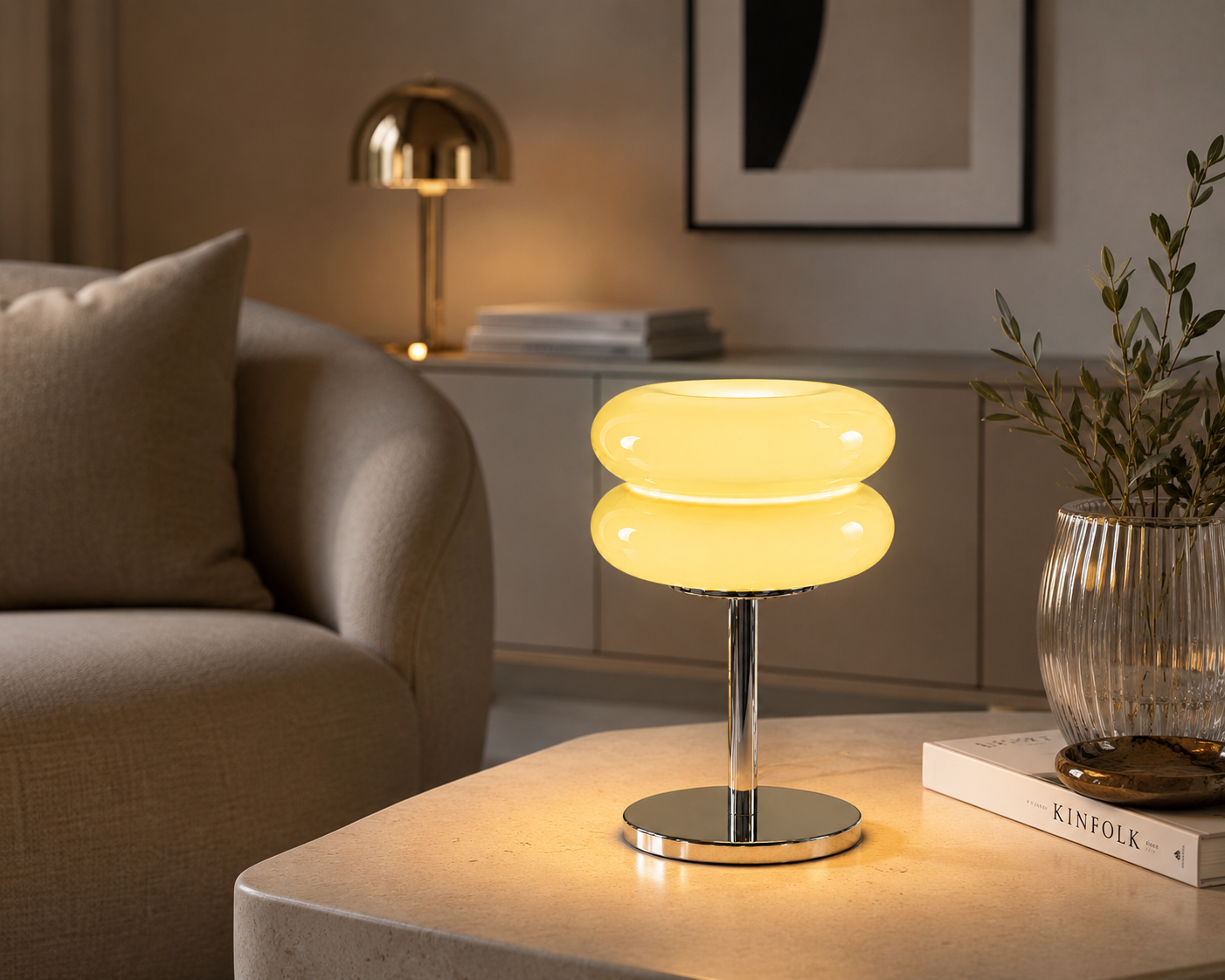 ASCEND 21 Aurora Soleil Tischlampe Gelb – Retro Glaslampe mit warmem Ambientelicht – Design Tischleuchte im Vintage Stil für Schlafzimmer, Wohnzimmer & modernes Interior