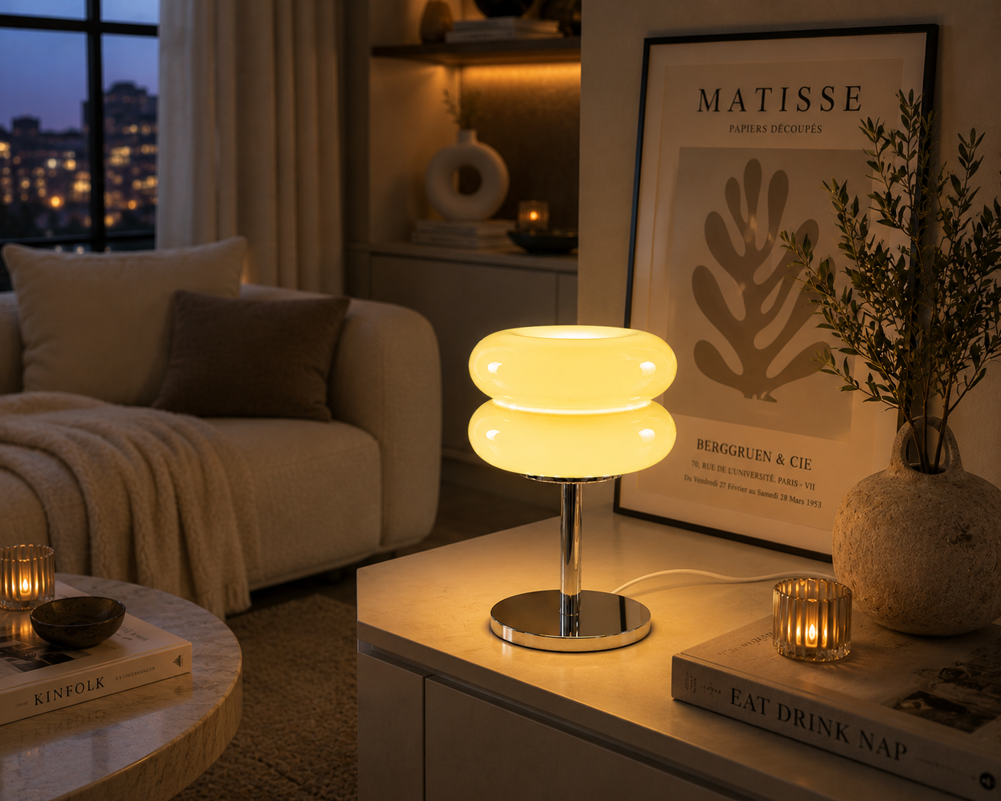 ASCEND 21 Aurora Soleil Tischlampe Gelb – Retro Glaslampe mit warmem Ambientelicht – Design Tischleuchte im Vintage Stil für Schlafzimmer, Wohnzimmer & modernes Interior