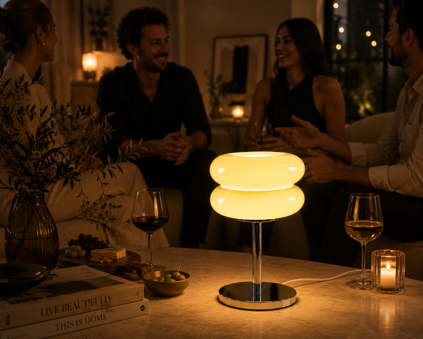 ASCEND 21 Aurora Soleil Tischlampe Gelb – Retro Glaslampe mit warmem Ambientelicht – Design Tischleuchte im Vintage Stil für Schlafzimmer, Wohnzimmer & modernes Interior