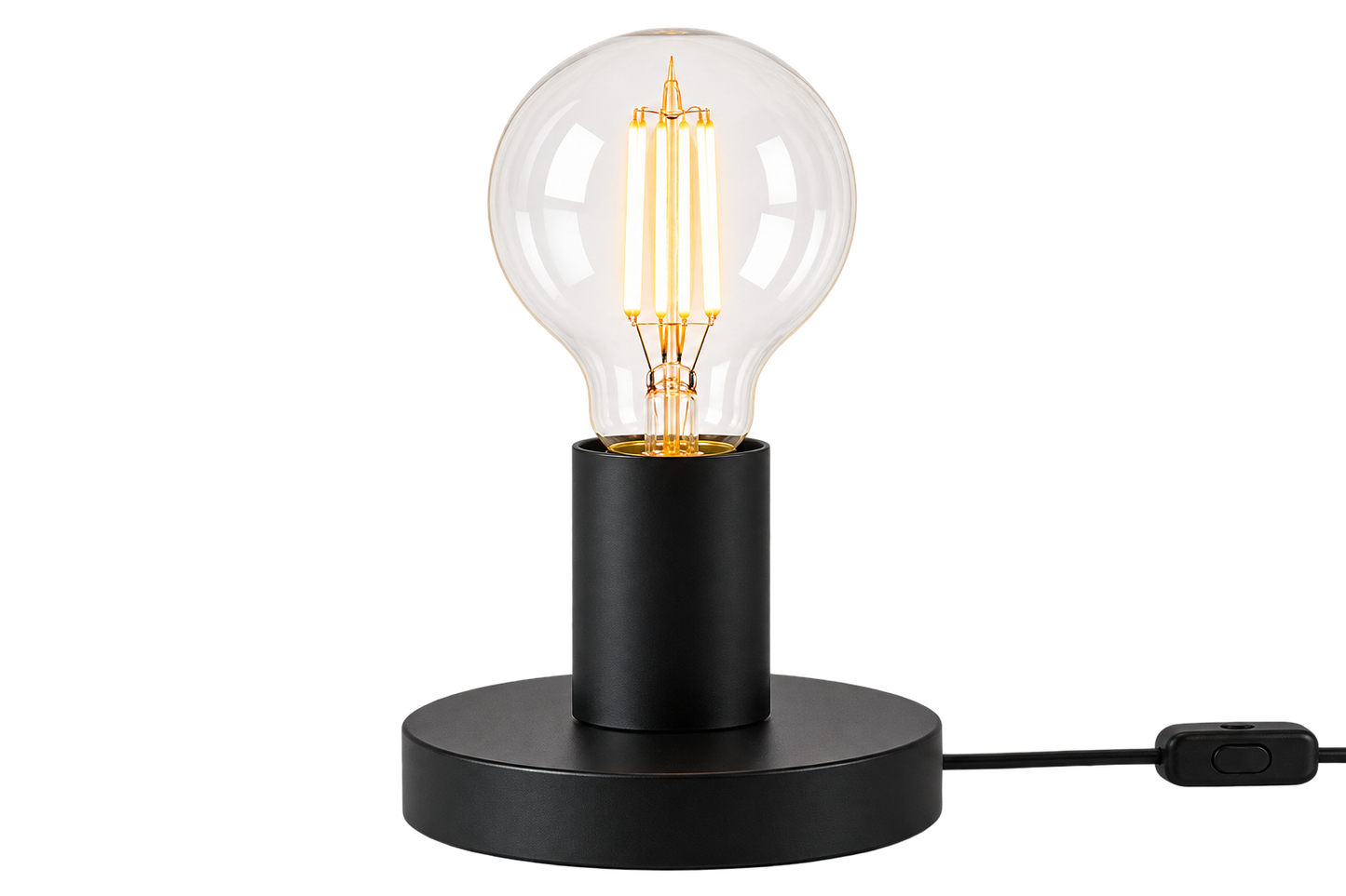 ASCEND 21 Nordic Base E27 Tischlampenbasis aus Metall – Minimalistischer Lampenfuß mit Kabel & Schalter – Schwarz – für E27 Leuchtmittel