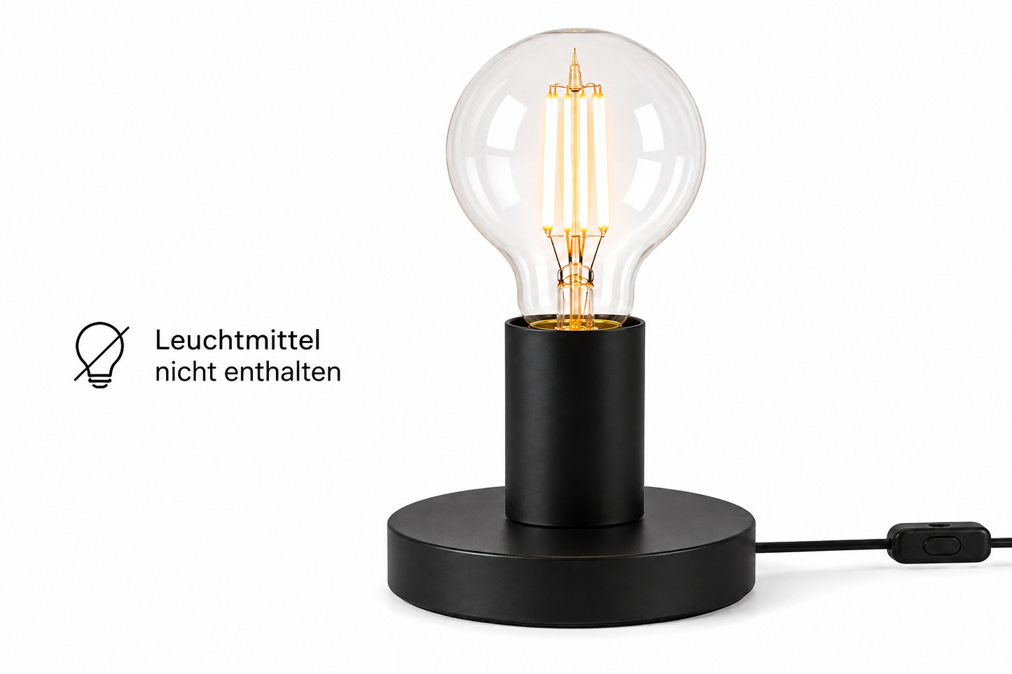 ASCEND 21 Nordic Base E27 Tischlampenbasis aus Metall – Minimalistischer Lampenfuß mit Kabel & Schalter – Schwarz – für E27 Leuchtmittel