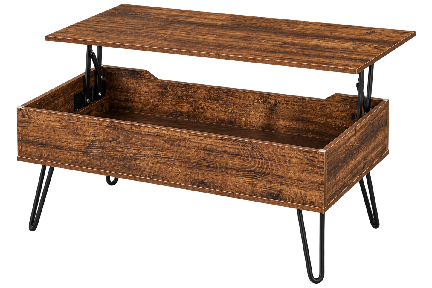 ASCEND 21 Nordic Loft Couchtisch mit Stauraum – höhenverstellbare Tischplatte, moderner Wohnzimmertisch in Holzoptik mit Metallgestell, 95 × 50 cm
