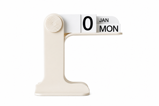 ASCEND 21 Nordic Day – Ewiger Tischkalender im skandinavischen Design – Minimalistischer Kalender mit Datum, Wochentag & Monat – Dekorativer Schreibtischkalender für Büro, Home Office, Regal & Sideboard – Cremeweiß