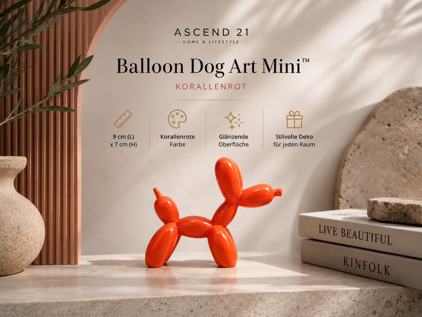 Balloon Dog Art Mini™ Korallenrot – Moderner Design-Akzent für Ihr Zuhause