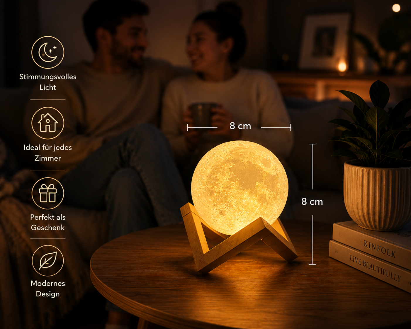 LunaGlow™ Mondlampe – Stimmungsvolle Mondleuchte für Nachttisch, Wohnzimmer & Kinderzimmer | Dekoratives Nachtlicht mit sanftem Licht