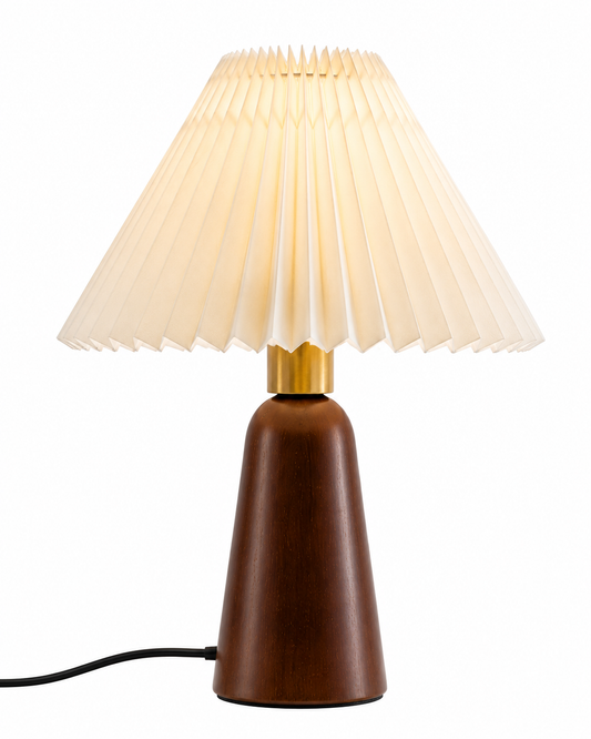 ASCEND 21 Nordic Linen – Skandinavische Tischlampe mit Echtholzfuß & hellem Stoffschirm