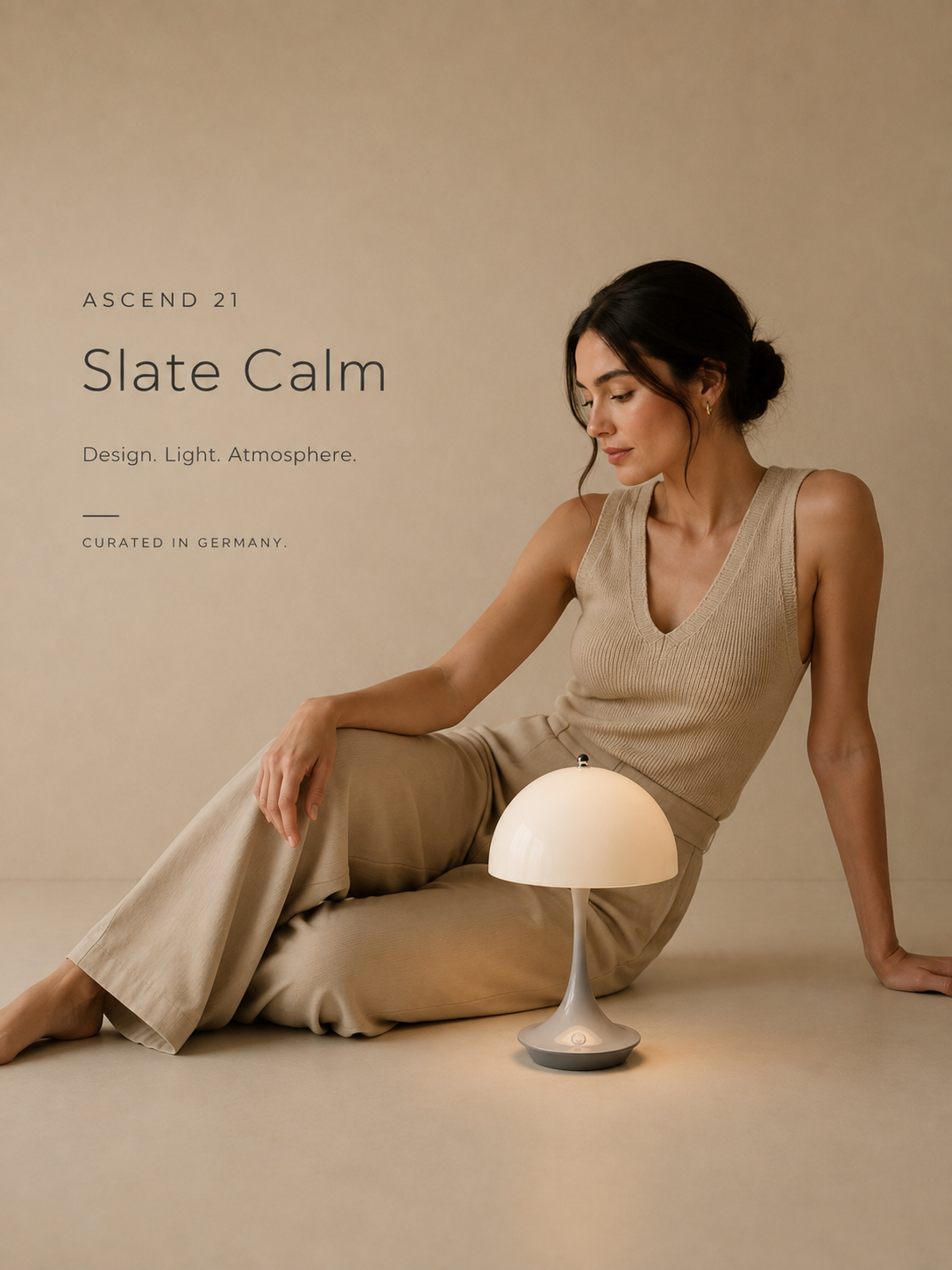 ASCEND 21 Slate Calm LED Pilzlampe Grau – Moderne Design Tischlampe mit 3 Lichtfarben – Dimmbares Stimmungslicht für Wohnzimmer, Schlafzimmer & Nachttisch