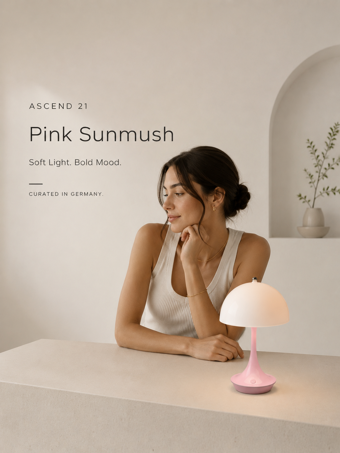 ASCEND 21 Pink Sunmush LED Pilzlampe Rosa – Dimmbares Stimmungslicht – Mobile Design Tischlampe für Wohnzimmer, Schlafzimmer & Nachttisch