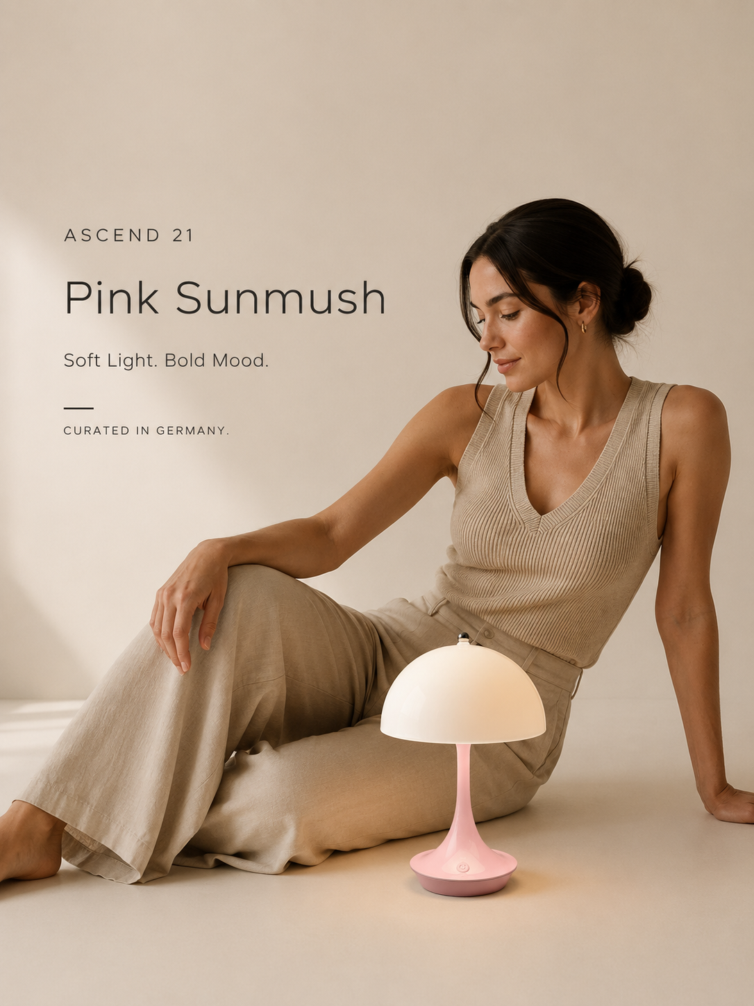 ASCEND 21 Pink Sunmush LED Pilzlampe Rosa – Dimmbares Stimmungslicht – Mobile Design Tischlampe für Wohnzimmer, Schlafzimmer & Nachttisch