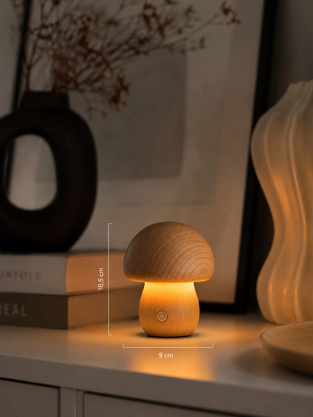 ASCEND 21 Nordic Mushroom Light – Dekorative Pilzlampe in Holzoptik für stilvolle Wohnräume – Modernes Stimmungslicht
