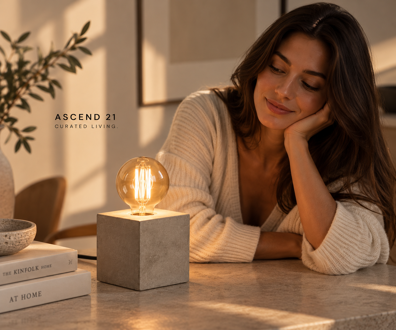 ASCEND 21 CONCRETE CUBE™ Tischlampe in Zementoptik – Minimalistische E27 Designleuchte mit Textilkabel & Schalter – Dekolampe für Wohnzimmer, Schlafzimmer, Sideboard & Schreibtisch