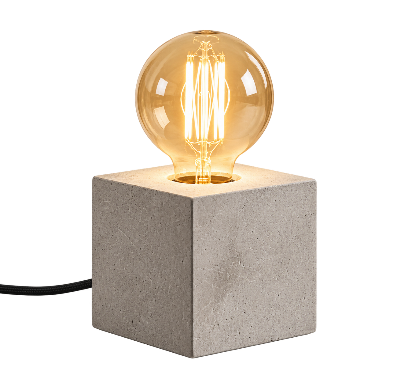 ASCEND 21 CONCRETE CUBE™ Tischlampe in Zementoptik – Minimalistische E27 Designleuchte mit Textilkabel & Schalter – Dekolampe für Wohnzimmer, Schlafzimmer, Sideboard & Schreibtisch