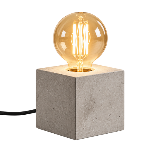 ASCEND 21 CONCRETE CUBE™ Tischlampe in Zementoptik – Minimalistische E27 Designleuchte mit Textilkabel & Schalter – Dekolampe für Wohnzimmer, Schlafzimmer, Sideboard & Schreibtisch
