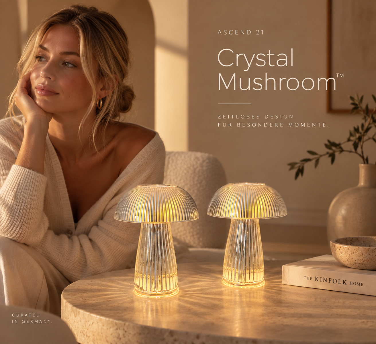 ASCEND 21 CRYSTAL MUSHROOM™ – Transparente LED Design-Tischlampe im modernen Pilzdesign