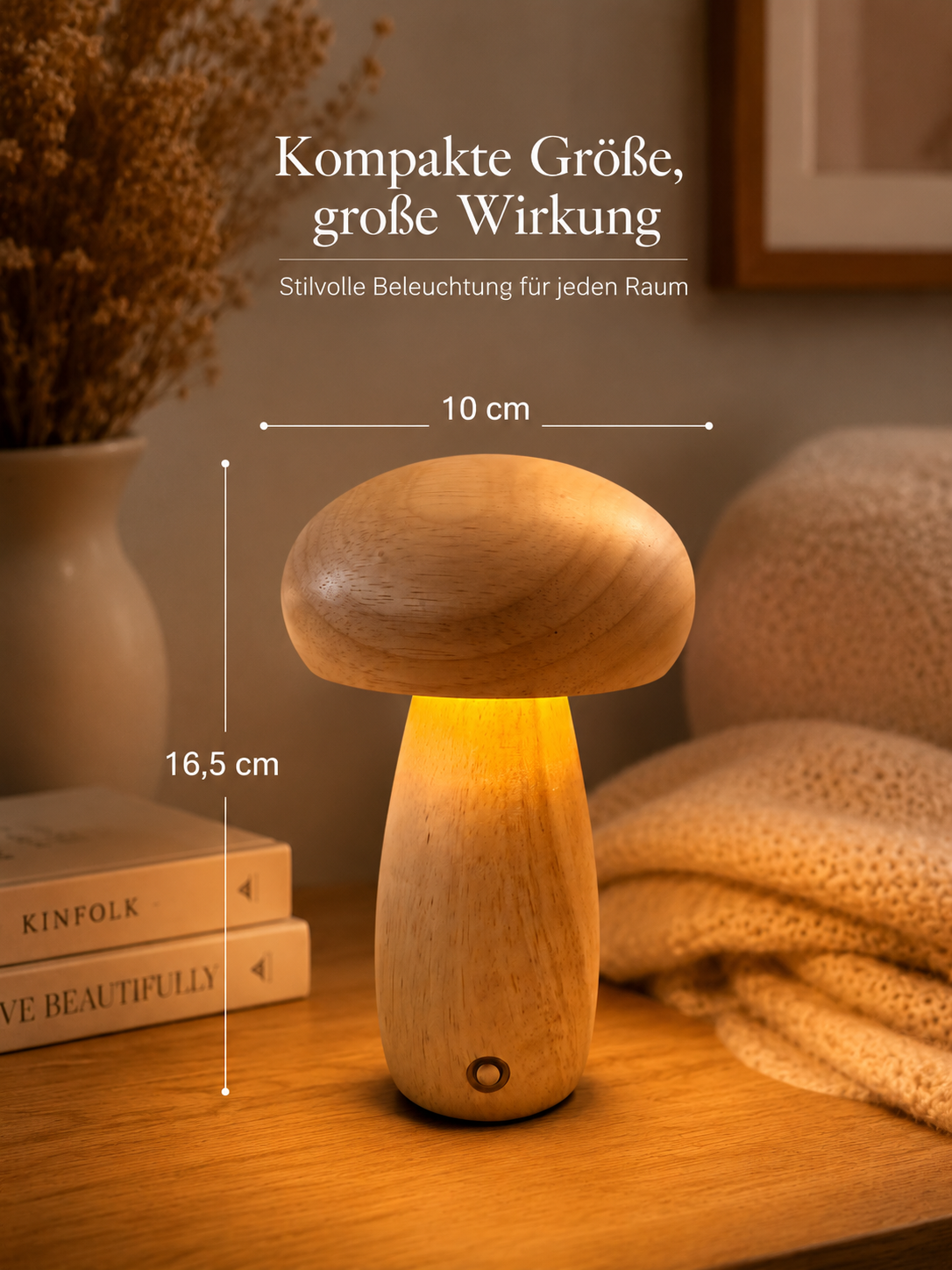 ASCEND 21 Mini Pilzlampe Natural Light – LED Tischlampe in Holzoptik, dimmbar mit 3 Lichtfarben, Retro Pilzlampe als Nachttischlampe, Nachtlicht & Wohnzimmer Deko
