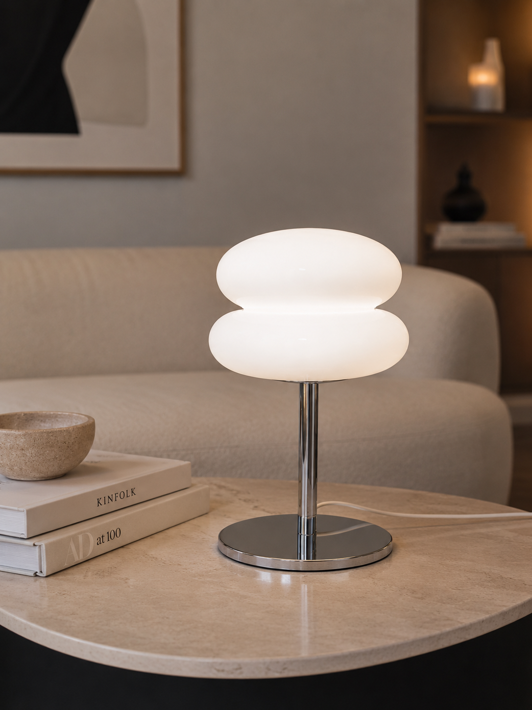 ASCEND 21 Aurora Pure – Futuristische LED Tischlampe mit weißem Lampenschirm, moderne Designlampe & Ambientelicht für Wohnzimmer, Schlafzimmer, Büro und Nachttisch