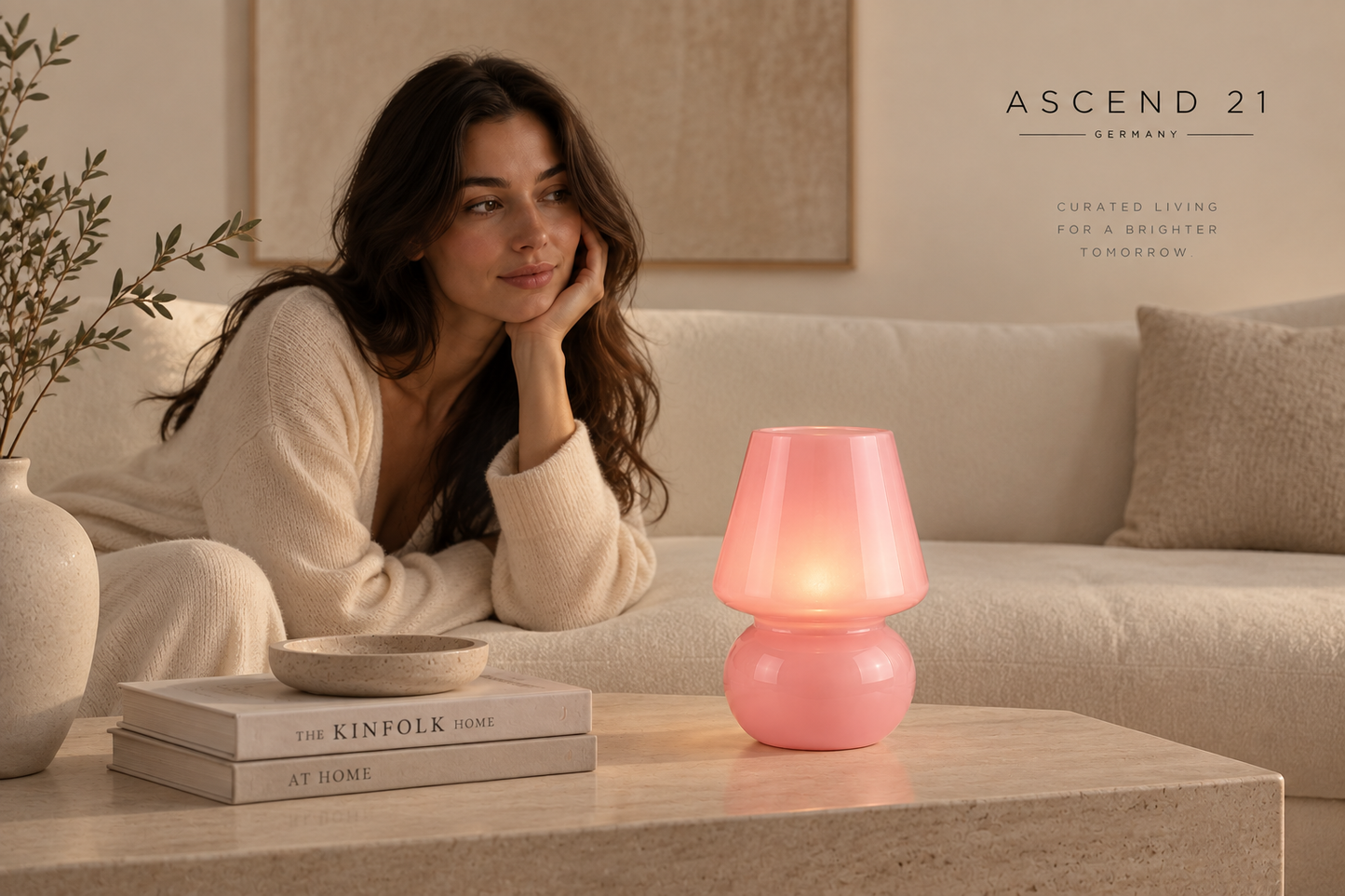 ASCEND 21 ROSÉ GLOW™ – Design-Tischlampe aus Glas in Rosa