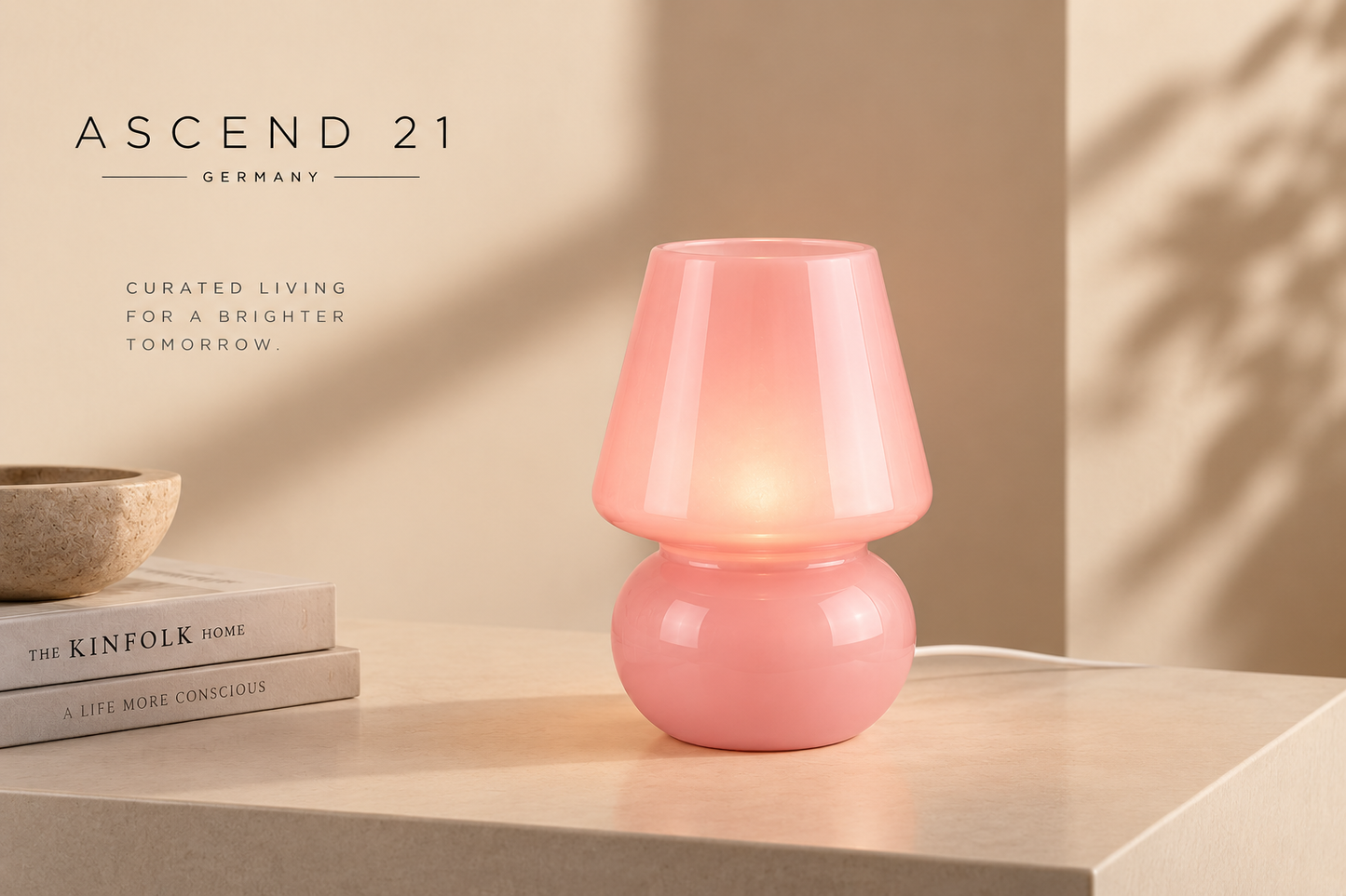 ASCEND 21 ROSÉ GLOW™ – Design-Tischlampe aus Glas in Rosa