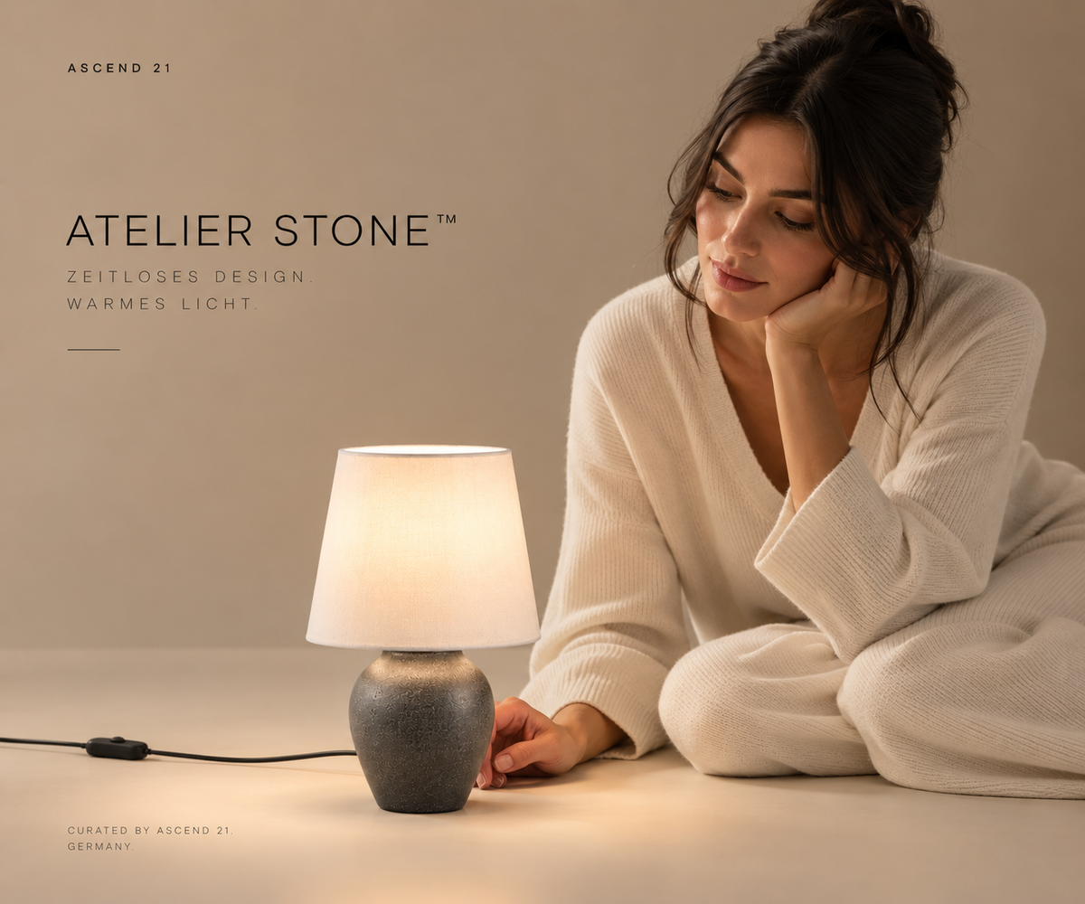 ASCEND 21 ATELIER STONE™ -- Design-Tischlampe mit Keramikfuß in Grau
