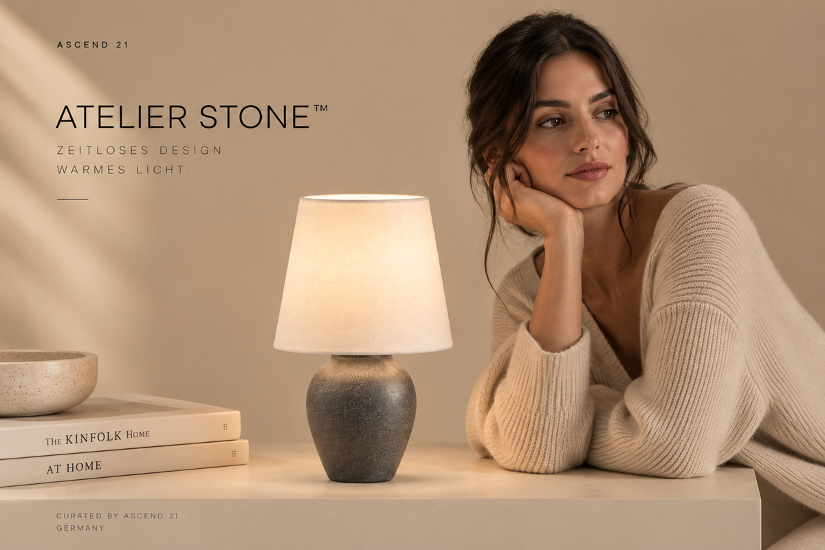 ASCEND 21 ATELIER STONE™ -- Design-Tischlampe mit Keramikfuß in Grau