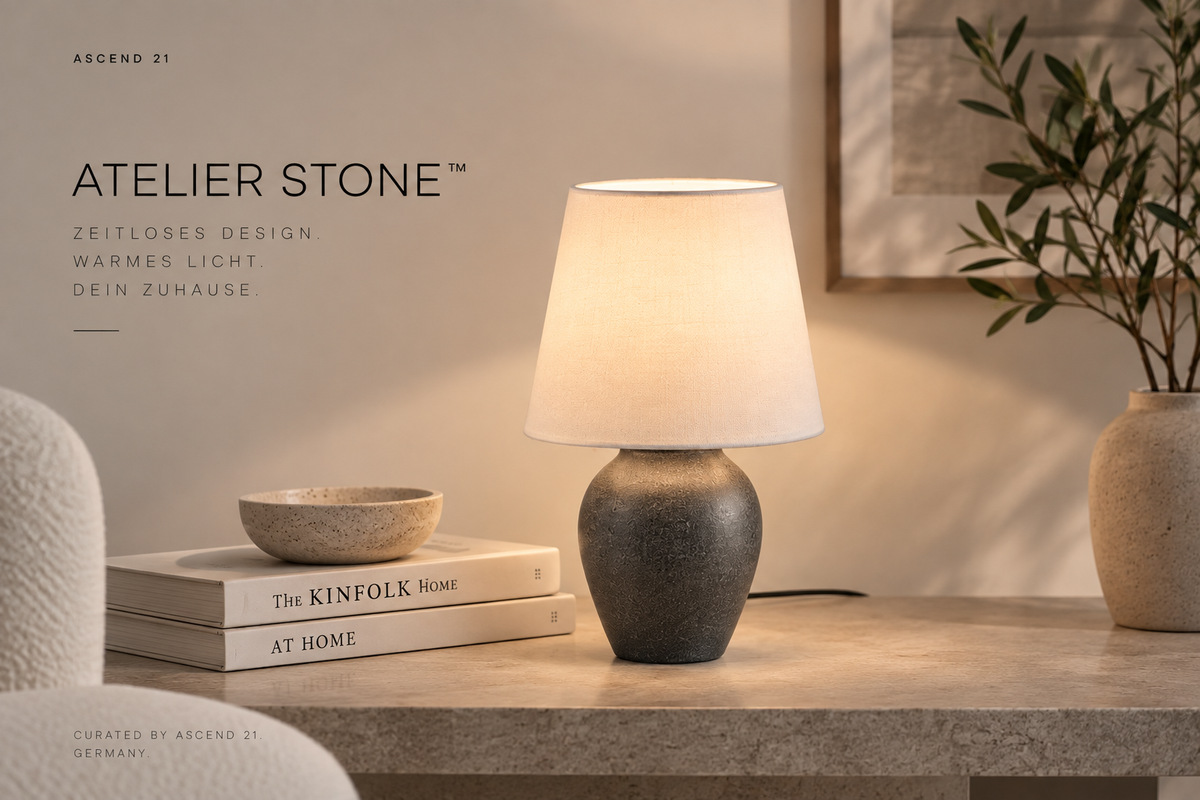 ASCEND 21 ATELIER STONE™ -- Design-Tischlampe mit Keramikfuß in Grau