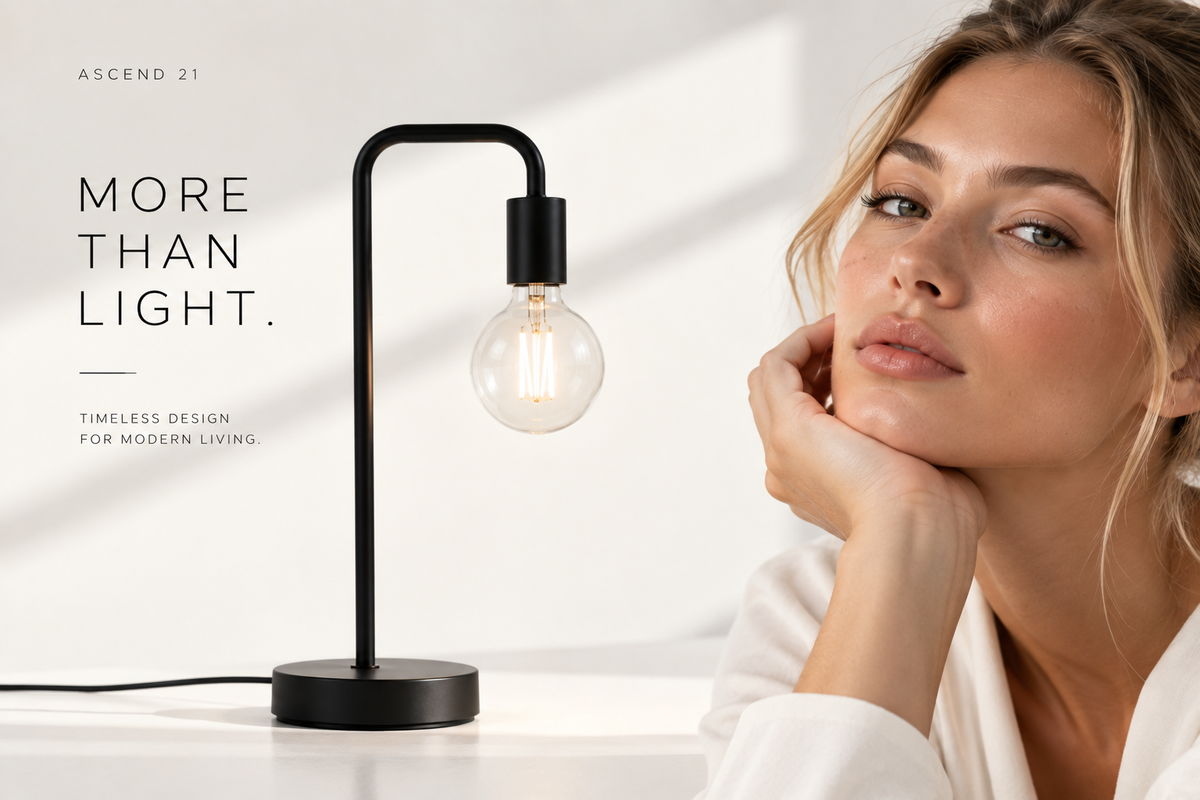 ASCEND 21 ARC BLACK™ Tischlampe Schwarz – 51 cm hohe Design-Tischleuchte aus Metall – Minimalistische Leuchte für Wohnzimmer, Schlafzimmer, Sideboard & Schreibtisch – ohne Leuchtmittel